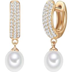 Valero Pearls Srebrne kolczyki kreole srebro wysokiej próby Cyrkonia Perła hodowlana słodkowodna srebrny Kolczyki 1 ct Damski