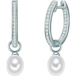 Valero Pearls Srebrne kolczyki kreole srebro wysokiej próby Cyrkonia Perła hodowlana słodkowodna żółte złoto Kolczyki koła 1 ct Damski
