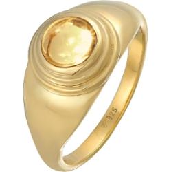 Elli PREMIUM Damski sygnet okrągły, klasyczny z kamieniem cytryn w pozłacanym srebrze 925 Sterling Silver Pierścionki 1 ct