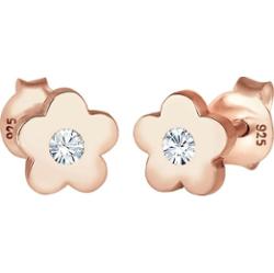 Elli Kolczyki dziecięce symbol kwiatu z różowym kryształem ze srebra próby 925 Sterling Silver 1 ct Damski