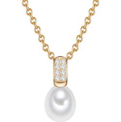 Valero Pearls Naszyjnik srebrny srebro wysokiej próby Cyrkonia Perła hodowlana słodkowodna żółte złoto Naszyjniki 1 ct Damski