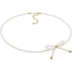 Elli Damski choker z kokardą z synt. perłami z pozłacanego srebra 925 Naszyjniki 1 ct