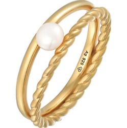 Elli PREMIUM Damski trend twisted z perłą hodowlaną słodkowodną w pozłacanym srebrze próby 925 Sterling Silver Pierścionki 1 ct