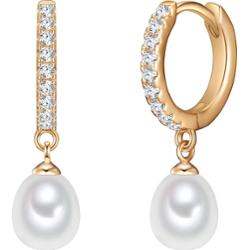 Valero Pearls Srebrne kolczyki kreole srebro wysokiej próby Cyrkonia Perła hodowlana słodkowodna żółte złoto Kolczyki koła 1 ct Damski