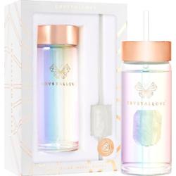 Crystallove Szklana butelka na wodę z kryształem górskim i słomką Butelki 1 ct