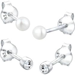 Elli Damskie kolczyki sztyfty Basic z perłą hodowlana słodkowodną i kryształem w srebrze próby 925 Sterling Silver Zestawy 1 ct