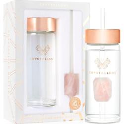 Crystallove Szklana butelka na wodę z kwarcem różowym i słomką Butelki 1 ct