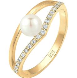 Elli Damski Elegancki Geo Design z perłą hodowlana słodkowodną i kryształami w srebrze 925 Sterling Silver pozłacane Pierścionki 1 ct
