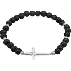 KUZZOI Męski wisiorek religijny krzyżyk z koralikami z lawy w kolorze czarnym ze srebra próby 925 Sterling Silver Biżuteria męska 1 ct Męskie