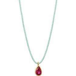 Elli Naszyjnik z Kamieniem Kobiety Wisiorek Łezka Łańcuszek Nylonowy Syntetyczny Rubin Łezka Cięcie 925 Sterling Silver Pozłacane 36 cm Naszyjniki 1 c