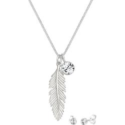 Elli Zestaw Biżuterii Damski Wisiorek Pióro Łańcuszek Pancerny Kryształy Szkła Cięcie Xirius Białe 925 Sterling Silver 45 cm Zestawy 1 ct