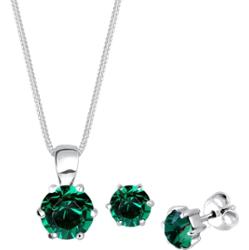 Elli Damski Solitaire zawieszka zestaw kolczyki wkrętki z kryształem ziolonym w srebrze 925 Sterling Silver Zestawy 1 ct