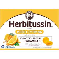 Herbitussin Miód i Cytryna porost Islandzki+Witamina C x 12 pastylek do ssania
