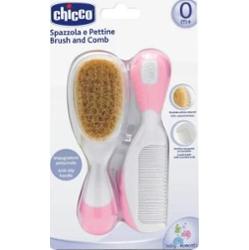 CHICCO Szczotka z naturalnego włosia + grzebyk różowy 0+