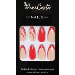 Deni Carte Tipsy French - sztuczne paznokcie w stylu francuskim, różne wzory Red French Swirl | Czerwone Zawijasy
