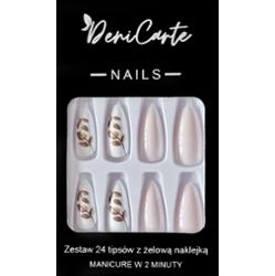 DeniCarte Tipsy - sztuczne paznokcie, zestaw 24 sztuk, różne wzory Gold Leaf | Złote Listki