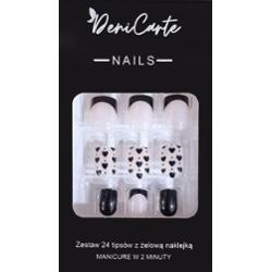 DeniCarte Tipsy Square - zestaw sztucznych paznokci, różne kolory Black Heart | Czarne Serduszka