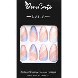 DeniCarte Tipsy - sztuczne paznokcie, zestaw 24 sztuk, różne wzory Pink Blue | Różowo-Niebieskie