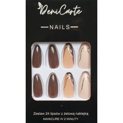 DeniCarte Tipsy - sztuczne paznokcie, zestaw 24 sztuk, różne wzory Chocolate | Brązowo-Cielisty