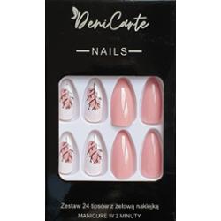 DeniCarte Tipsy - sztuczne paznokcie, zestaw 24 sztuk, różne wzory Pink White | Różowo-Biały