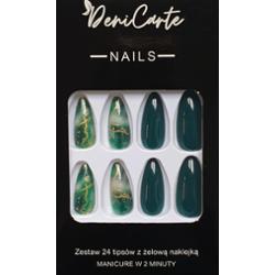 DeniCarte Tipsy - sztuczne paznokcie, zestaw 24 sztuk, różne wzory  Green Gold Marble | Zielono-Złoty Marmurkowy