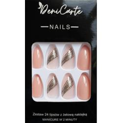 DeniCarte Tipsy - sztuczne paznokcie, zestaw 24 sztuk, różne wzory Shiny Line | Błyszczące Linie