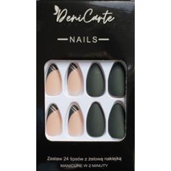 DeniCarte Tipsy - sztuczne paznokcie, zestaw 24 sztuk, różne wzory Black Gold Line | Czarno-Różowo-Złote