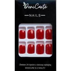 DeniCarte Tipsy Square - zestaw sztucznych paznokci, różne kolory Red | Czerwony