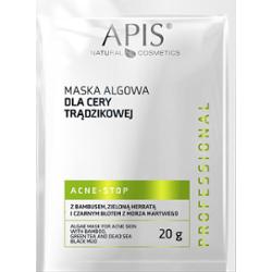 Maska algowa dla cery trądzikowej z bambusem, zieloną herbatą, czarnym błotem z Morza Martwego Apis Acne-Stop SASZETKA 20 g