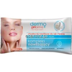 DermoPharma+  Chusteczki nawilżone do rąk i twarzy - kompleks nawilżający 