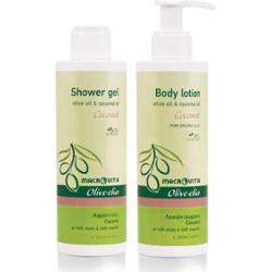 Zestaw MACROVITA Olive.elia Coconut z bio-oliwą i olejkiem kokosowym: naturalne mleczko do ciała 200ml + żel pod prysznic 200ml