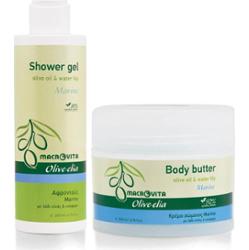 Zestaw MACROVITA Olive.elia Marine z bio-oliwą i lilią wodną: naturalne masło do ciała 200ml + żel pod prysznic 200ml