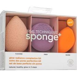 Real Techniques Sponge+ Glow Radiance Complexion Kit 3pcs zestaw z ujednolicającą i rozjaśniającą skórę formułą