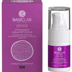 BasicLab Stymulujące Serum peptydowe 15 % peptydów, 5% kompleksu czynników wzrostu, mikroigły, Napięcie i Ujędrnienie, 15 ml