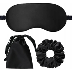 YEYE Made in Nature Satynowy komplet z gumką BLACK | Satynowy komplet do spania opaska, gumka i woreczek