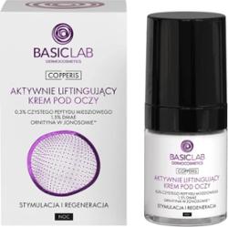 BasicLab Aktywnie Liftingujący krem pod oczy na noc 0,3% czystego peptydu miedziowego, Stymulacja i Regeneracja, 18 ml