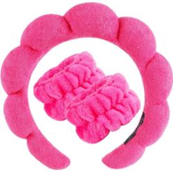 ECARLA - Zestaw opasek kosmetycznych na głowę i nadgarstki, 17 x 19 cm, fuksja