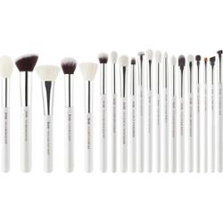 Jessup - White/Silver Mix Hair Brush Set, 20 szt. - zestaw pędzli do makijażu twarzy i oczu biały ze srebrem