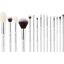 Jessup - White/Silver Mix Hair Brush Set, 15 szt. - zestaw pędzli do makijażu twarzy i oczu biały ze srebrem
