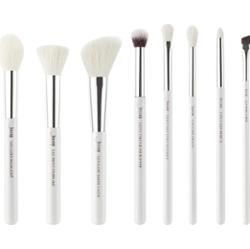 Jessup - White/Silver Mix Hair Brush Set, 8 szt. - zestaw pędzli do makijażu twarzy i oczu biały ze srebrem