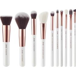 Jessup - White/Rose Gold Mix Hair Brush Set, 10 szt. - zestaw pędzli do makijażu twarzy i oczu biały z różowym złotem