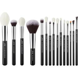 Jessup - Black/Silver Mix Hair Brush Set, 15 szt. - zestaw pędzli do makijażu twarzy i oczu czarny ze srebrem