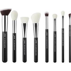 Jessup - Black/Silver Mix Hair Brush Set, 8 szt. - zestaw pędzli do makijażu twarzy i oczu czarny ze srebrem