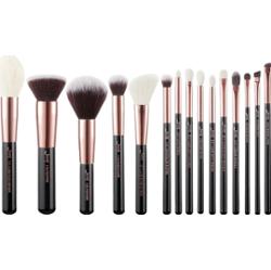 Jessup - Black/Rose Gold Mix Hair Brush Set, 15 szt. - zestaw pędzli do makijażu twarzy i oczu czarny z różowym złotem