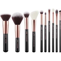 Jessup - Black/Rose Gold Mix Hair Brush Set, 10 szt. - zestaw pędzli do makijażu twarzy i oczu czarnych z różowym złotem