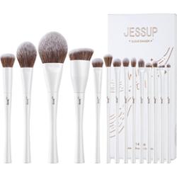 Jessup - Makeup Brushes Collection, 14 szt. - zestaw pędzli do makijażu twarzy i oczu jasnoszarych