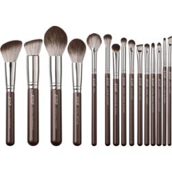Jessup - Shimmer Brown Comprehensive Collection, 15 szt. - zestaw pędzli do makijażu twarzy i oczu brązowy ze srebrem
