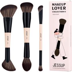 Jessup - Duo-End Face Brush Collection, 6/3 szt. - zestaw dwustronnych pędzli do makijażu twarzy jasnoróżowych