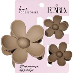 ECARLA - Zestaw 3 spinek do włosów w kształcie kwiatów w kolorze brązowym