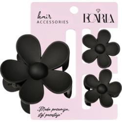 ECARLA - Zestaw 3 spinek do włosów w kształcie kwiatów w kolorze czarnym